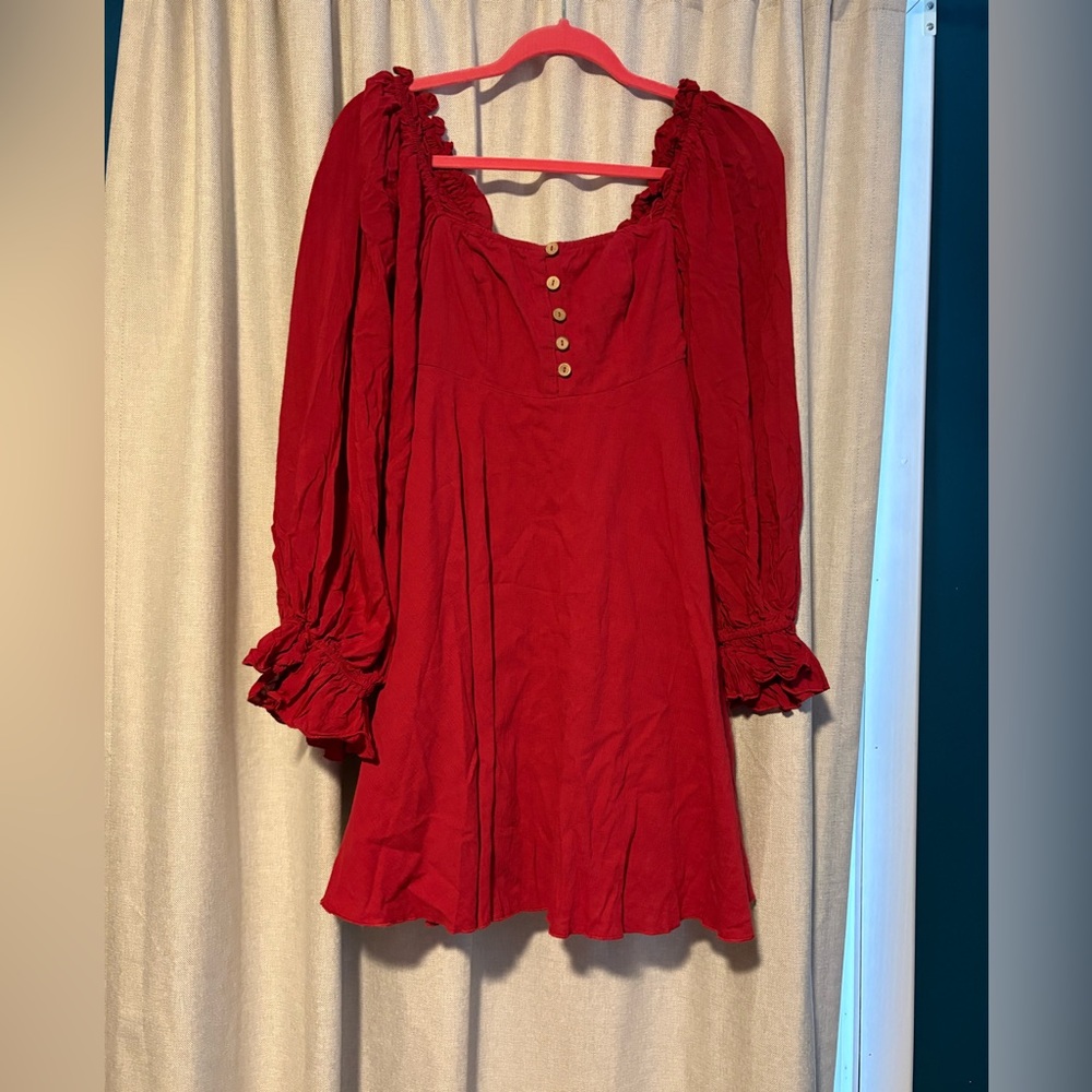 Lulus Make the Call Long Sleeve Ruffle Red Dress NWT XS
